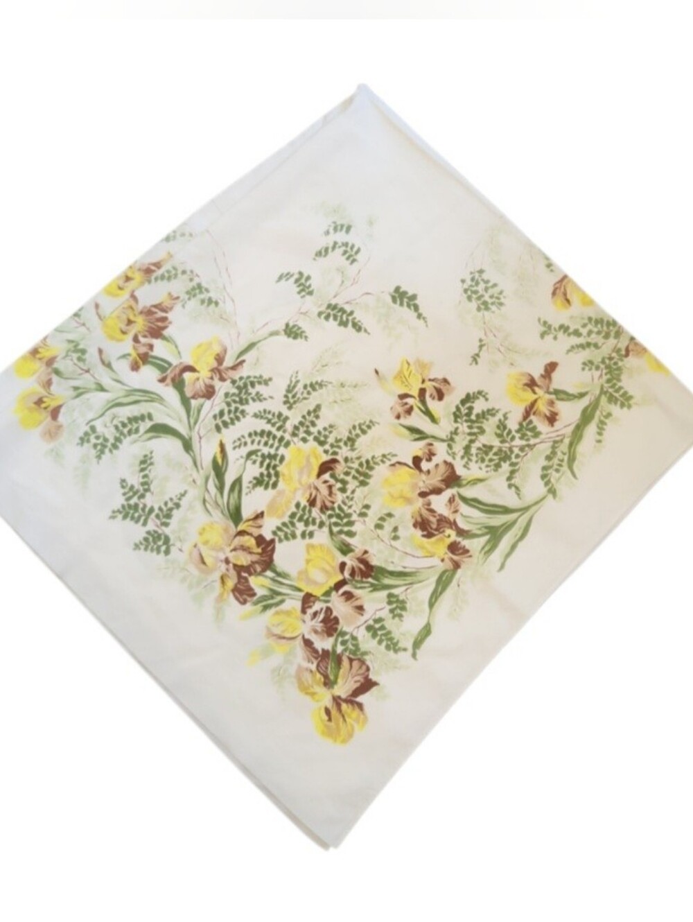 Vintage Californis Hand Prints Botanical Iris Floral Cotton Table Square 48×51"